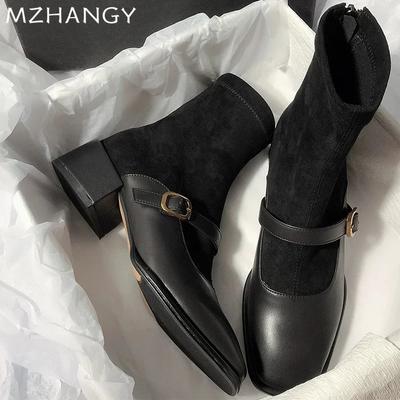 Замшевые женские ботильоны на толстом каблуке, модная кожаная обувь для женщин, тренд 2025 года, готические ботинки челси, туфли-лодочки, новые зимние ботинки Muejr