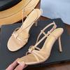 Fashion Liyke Apricot Patent Leather Knot Narrow Band Women Sandals Fashion Round Toe Gladiator Heels Shoes Back Buckle Strap Sandalias