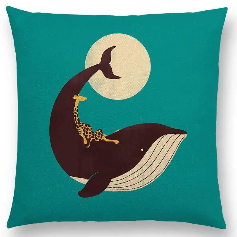 Последние мультяшные животные Милая акула Кошка Птица Жираф Пингвин Кит Белый медведь Бегемот Панда Чехол для подушки Автомобильный диван Наволочка