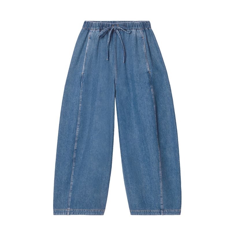 CS Spring New Women's Clothing Fashion Wind Leisure Version Barrel Drawstring Grinding Denim Blue 1281851