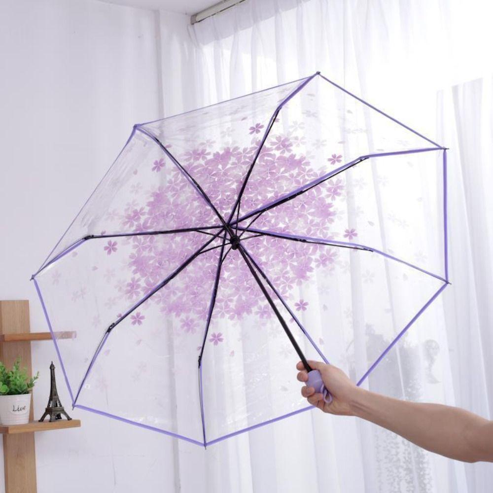 Funny Folding Umbrella Windproof Manual Umbrella Korean Cherry Blossom Transparent Umbrella Home