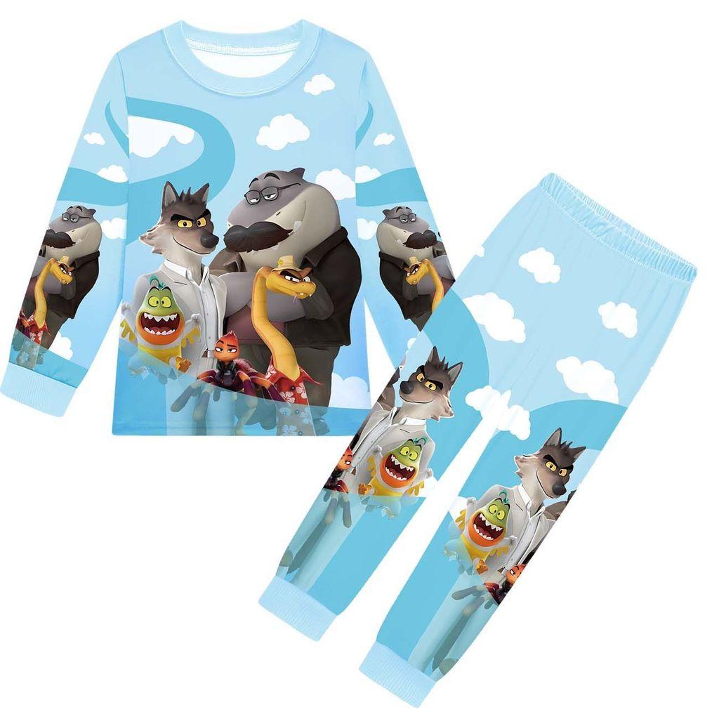 Детский Аниме Мультяшный Принт Плохие Парни Повседневный Комплект Одежды Футболка с Длинными Рукавами и Брюки для Мальчиков и Девочек