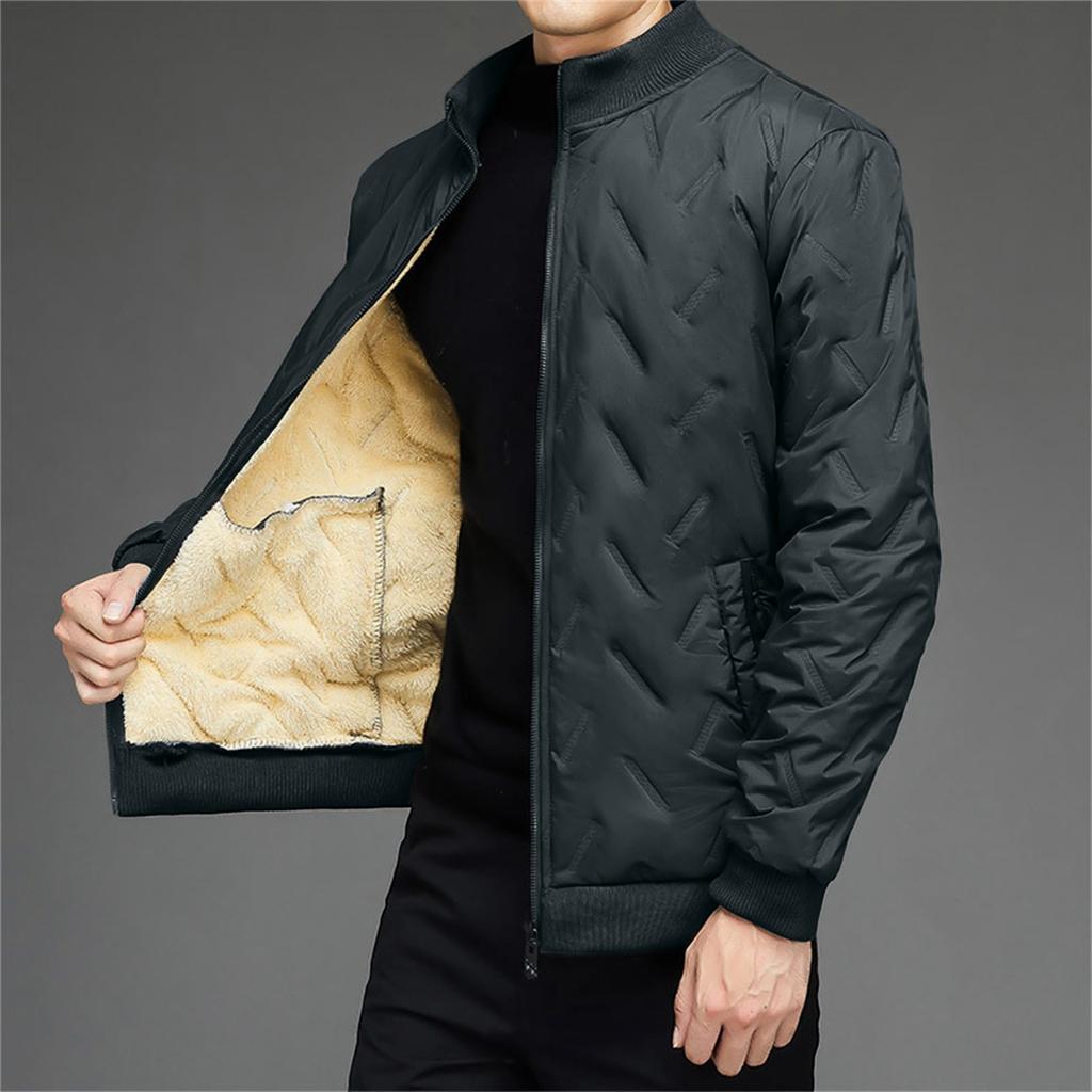 Мужская повседневная верхняя одежда из овчины с термохлопком, мужская утолщенная куртка с флисом, однотонная куртка на молнии со стойкой