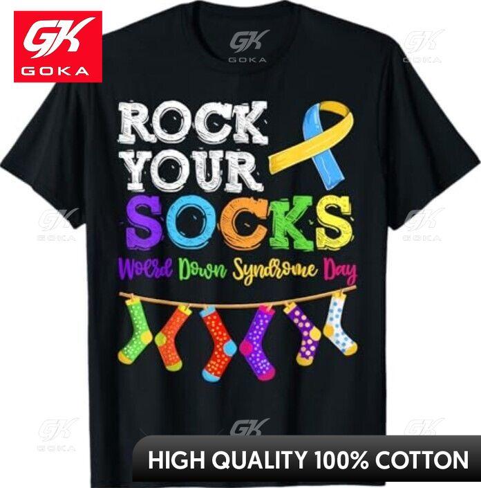 Rock Your Socks World Down Syndrome Day TShirt Round Neck Summer Look Shirt Relaxed Fit Playful Cool Design Breathable Cotton