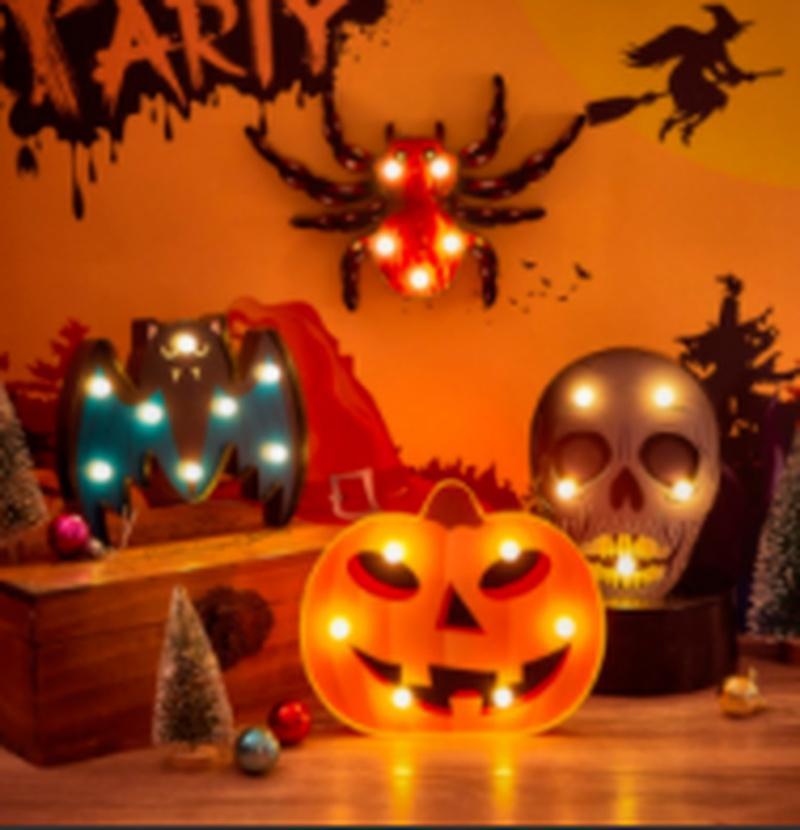 Ужас Хэллоуин Тыква Украшение Призрак Летучая Мышь Паук Светодиодный Ночник Праздничный Бар Домашняя Вечеринка Украшения Реквизит Украшения Хэллоуина