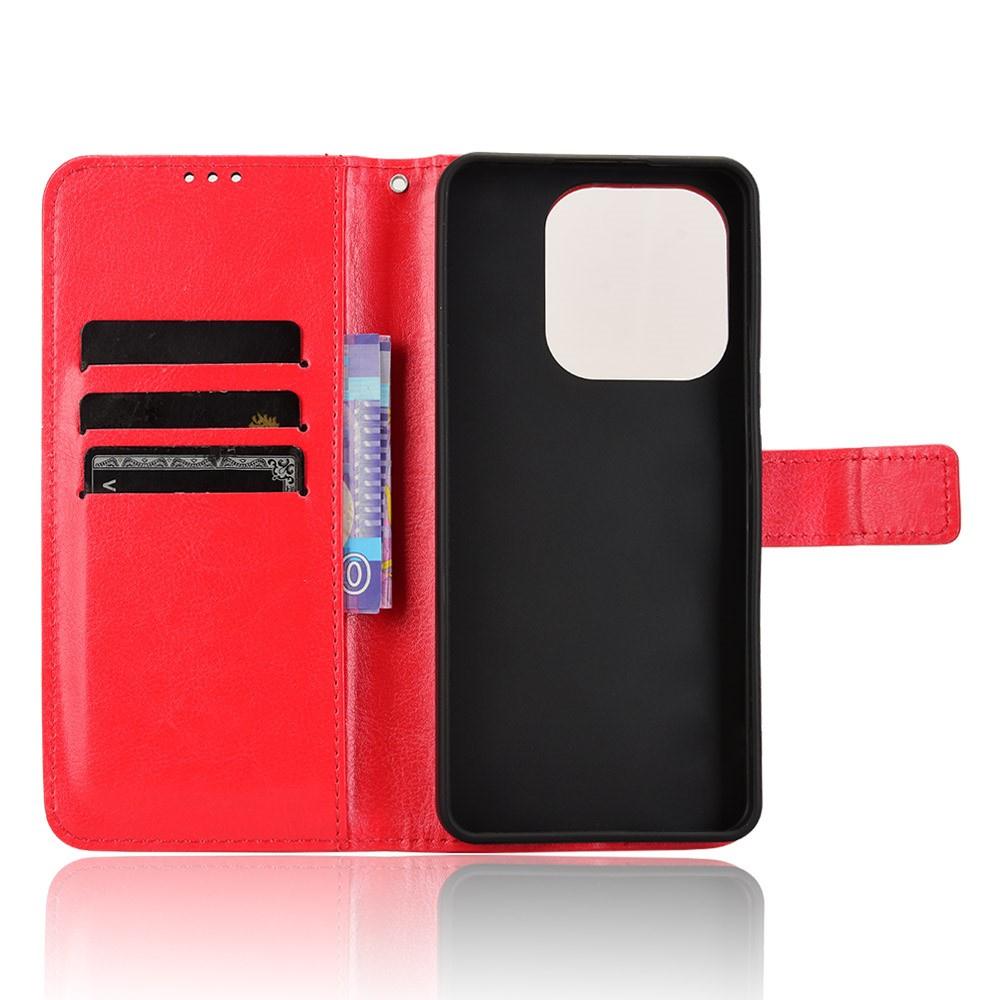 Flip Case for Xiaomi Redmi Note 14 4G, Crazy Horse Wallet, Red