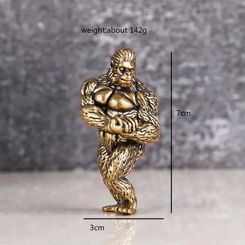 Тяжелая латунная фитнес-горилла, маленькая скульптура, украшение для крыльца для гостиной, фигурки животных орангутанов, настольные украшения, поделки