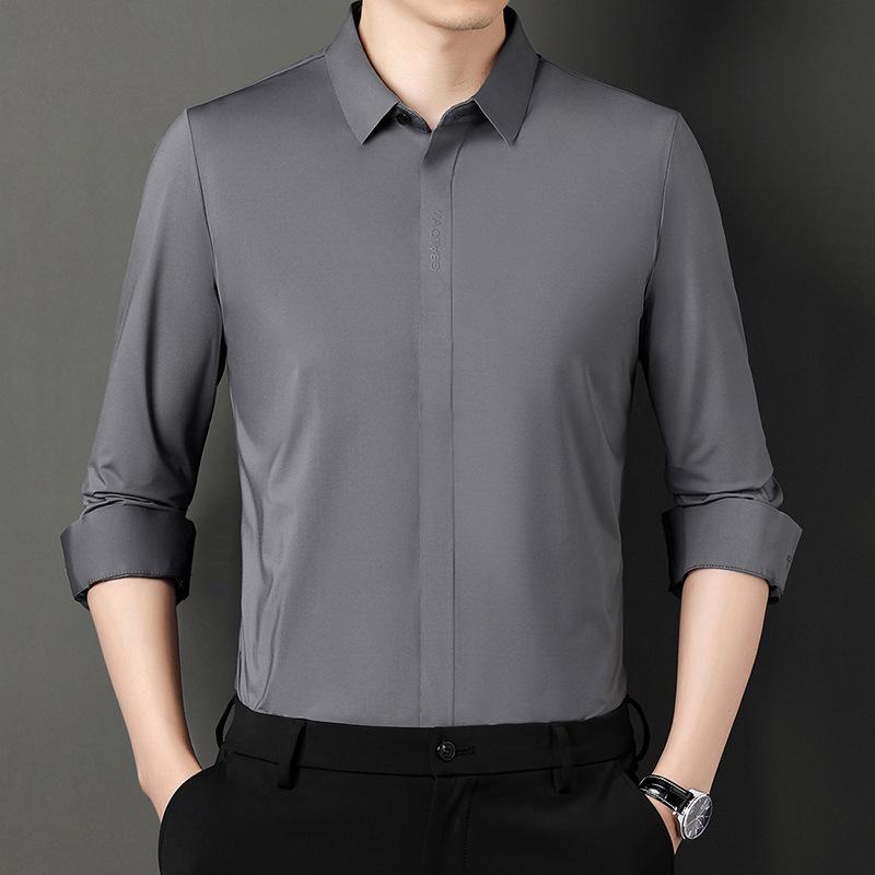 Осенняя новая повседневная рубашка для мужчин в корейском стиле, тонкая деловая официальная одежда, не требующая глажки, бесшовная рубашка для людей среднего возраста с длинными рукавами