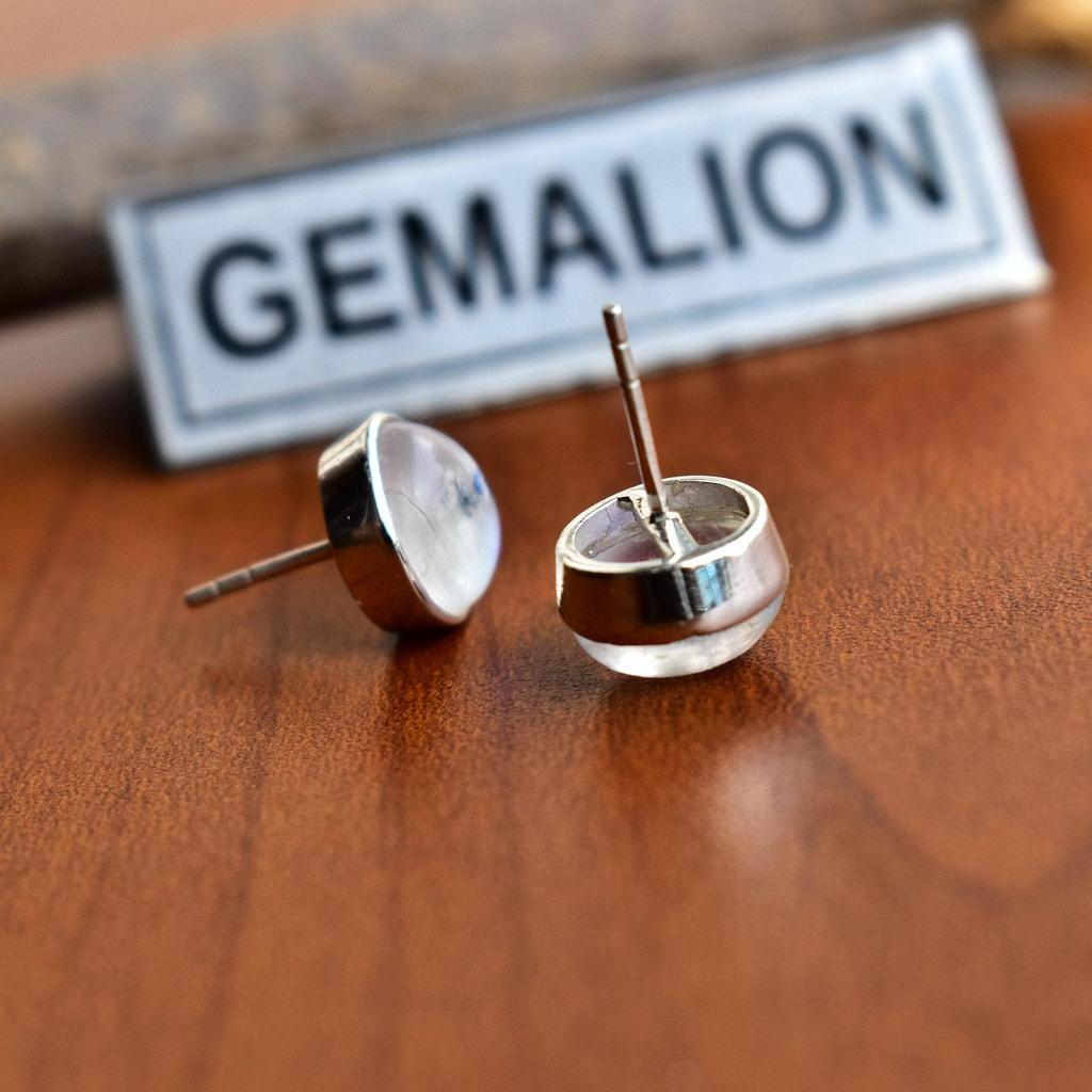 Genuine 925 Sterling Silver Round Moonstone Earrings Studs Gemstone Jewellery , moonstone studs , cute earrings , bridesmaid earrings