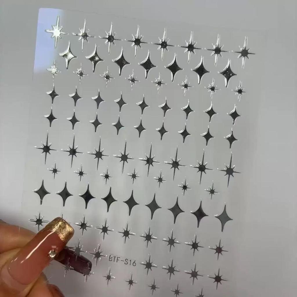 Magnetic Nail Art Sticker Ins Fenghuang Silver Eight Star Black and White Star Glue Nail Sticker
