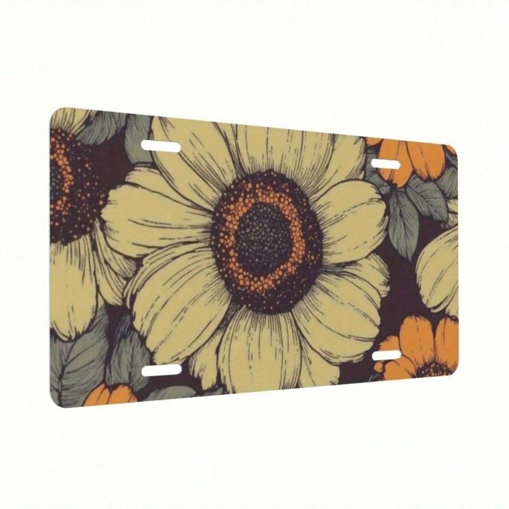 2D Flat Bright Floral License Plate Frame, Waterproof Aluminum Front Car Tag Cover, Universal 5.9x11.8 Inch