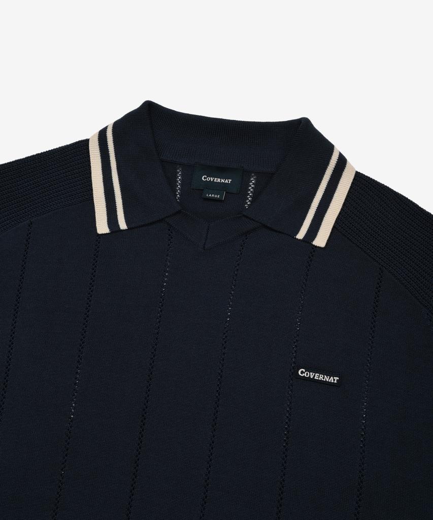 COVERNAT Skipper Collar Half Knit Navy