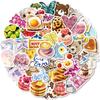 50 New Style Ins Style Girl Graffiti Stickers Cute Cat Dessert Doll Waterproof Stickers
