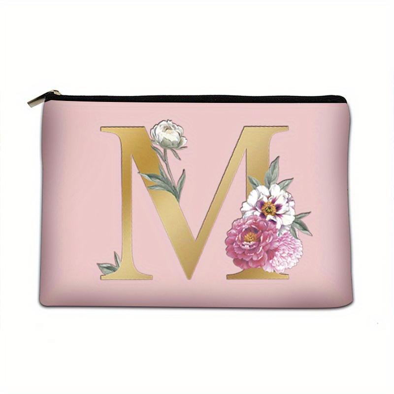 Flower Letter Print Zipper Storage Bag Lightweight Versatile Pouch Trendy Clutch Bag