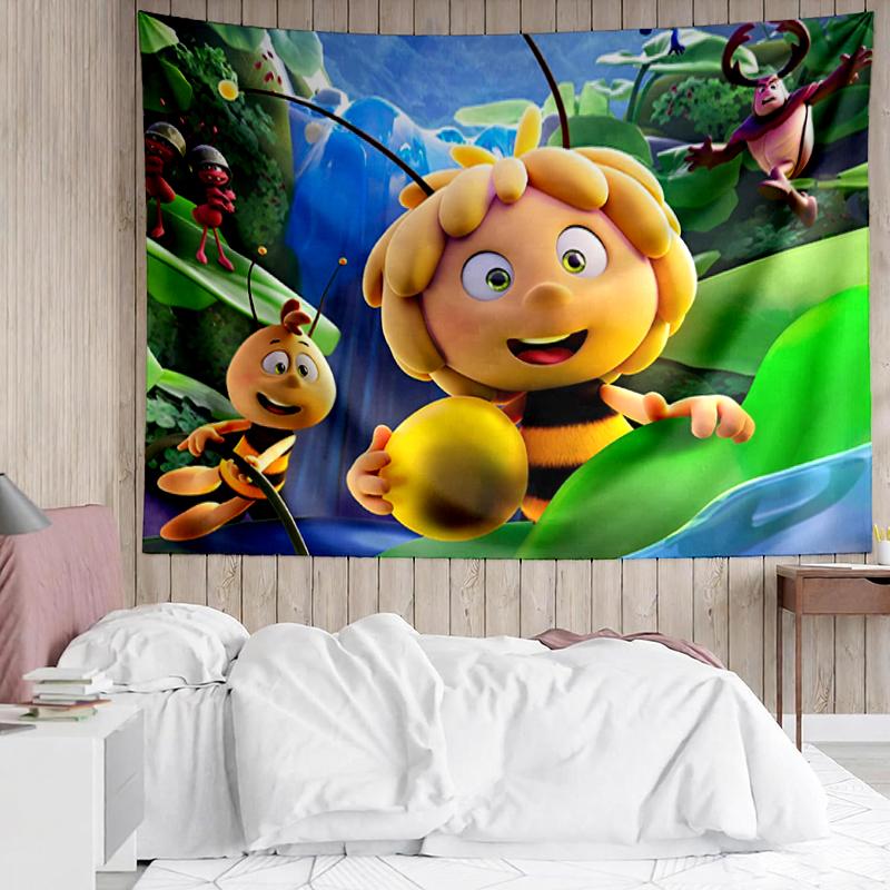 Maya the Bee Print Tapestry, Backdrop, Easy Setup, Ideal for Bedroom, Office & Living Room, with Aesthetic Wall Hanging Decor.