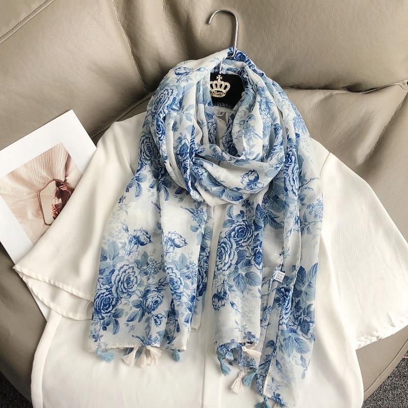 36 Designs Floral Print Voile Tassel Viscose Shawl Scarf Soft Thin Wrap Pashmina Headband Bufandas Muslim Hijab Sjaal 180*90Cm