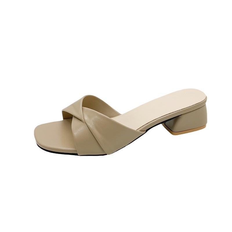 Модные женские летние однотонные шлепанцы Новая мода Сандалии с открытым носком Простые универсальные Большой размер Обувь на квадратном каблуке Zapatillas Mujer