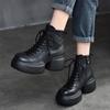 Johnature Genuine Leather Short Boots Thick Soled Platform Shoes Vintage Round Toe Boots