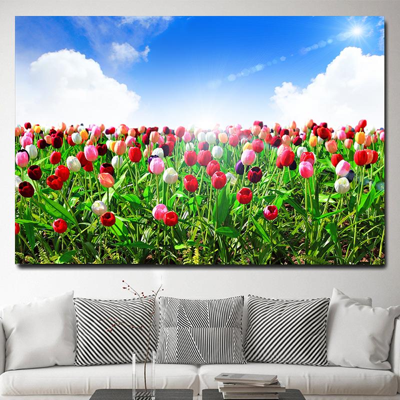 Красные поля тюльпанов, настенные картины, холст, живопись, цветочные полевые постеры и принты, цветочный пейзаж, настенное искусство для декора гостиной