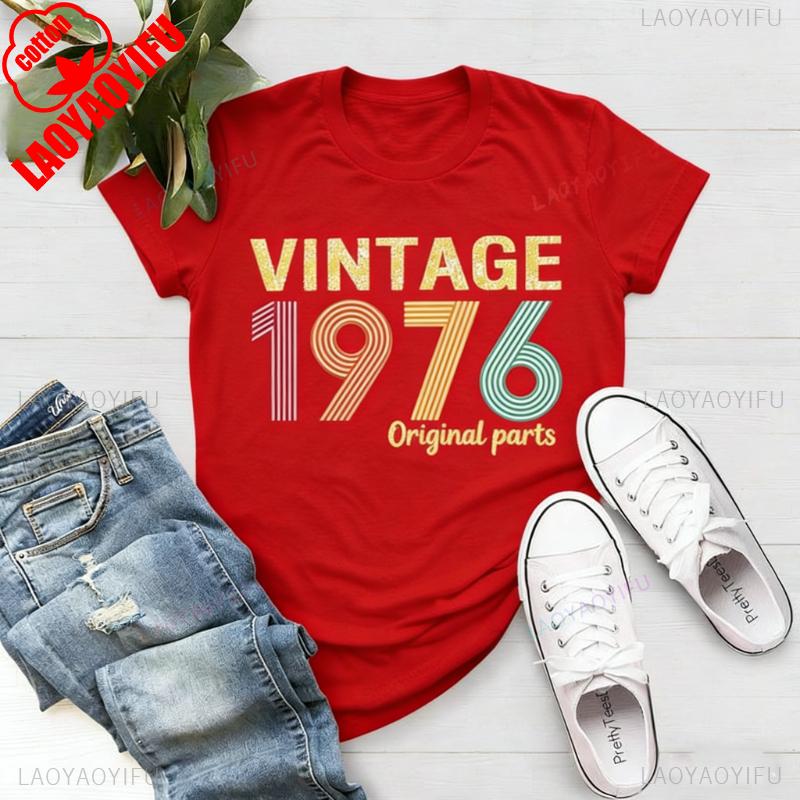 Original Part 1976 Retro Shirt Vintage Born in For Women 49th Birthday Gift for Unisex Printed Tshirt Tops Allmatch Tshirts