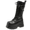 Fashion Plus Size 43 Autumn Women Boots Buckle Round Toe Wedges Platform Boots Punk Goth INS Women Street Shoes Combat Boots for Women