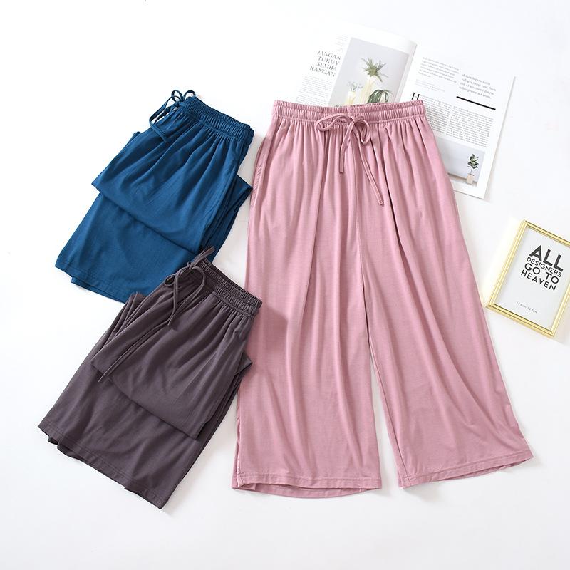 Loose Cropped Trousers Ladies Modal Thin Shorts Solid Color Wide Leg Large Size Home Pants Womens Bottoms