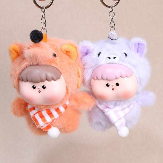 Yousheng Adorable Doll Pendant Multifunctional Plush Keychain with Hanging Buckle Cute Animal Shapes Fox Panda Soft Skin-Friendly Vinyl Face Gift