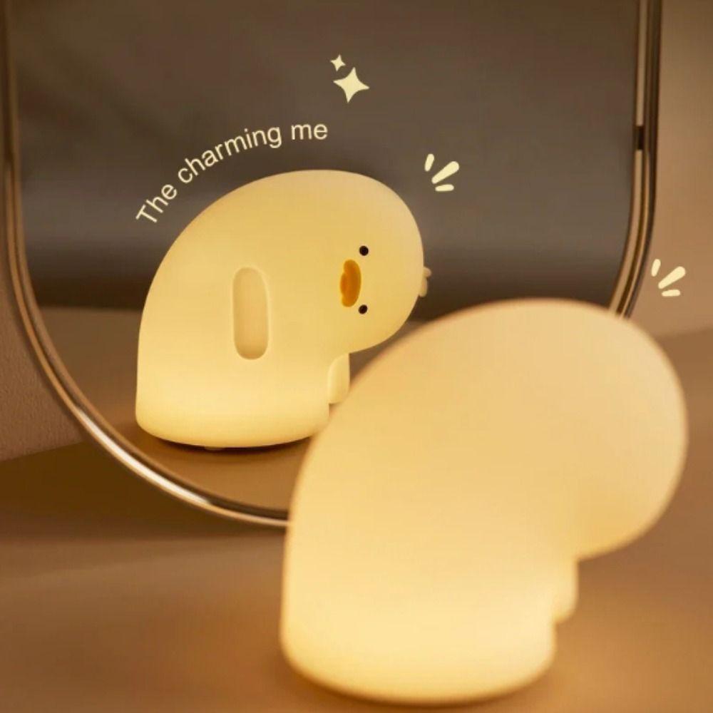 Warm White Light Duck LED Night Light USB Charging Timing Duck Silicone Lamp Slap Control 3-Level Adjustable