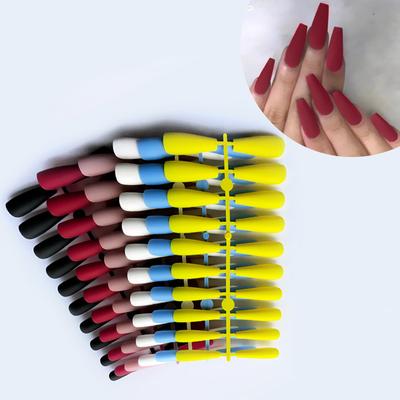24 шт./компл. DIY быстрые ногти, удлиненные однотонные матовые Т-образные накладные ногти, разноцветные полоски, готовый маникюр, маникюр