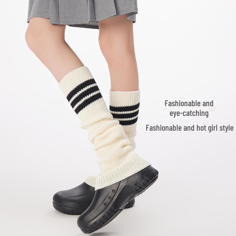 Женские толстые шерстяные полосатые носки - длинные вязаные гетры для осени/зимы