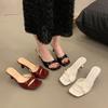 New Summer Wear Stiletto High Heel One-word Slippers Square Head Comfortable Fashion Patent Leather Sandals