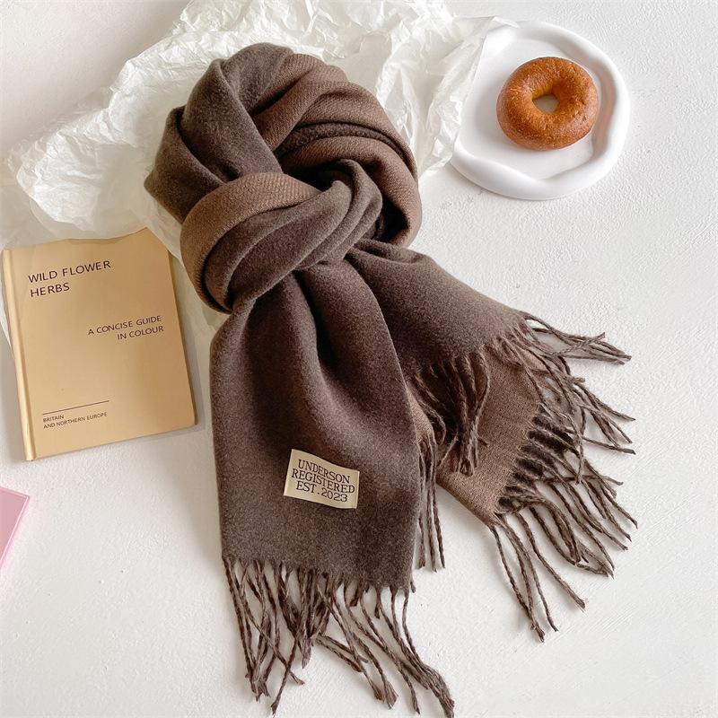 Двусторонний искусственный кашемировый шарф женский однотонный теплый корейский вариант длинный платок-шарф для пары