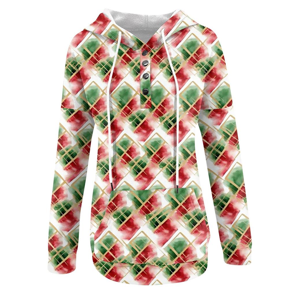 Женские повседневные модные принты с длинным рукавом на пуговицах пуловеры с капюшоном толстовки