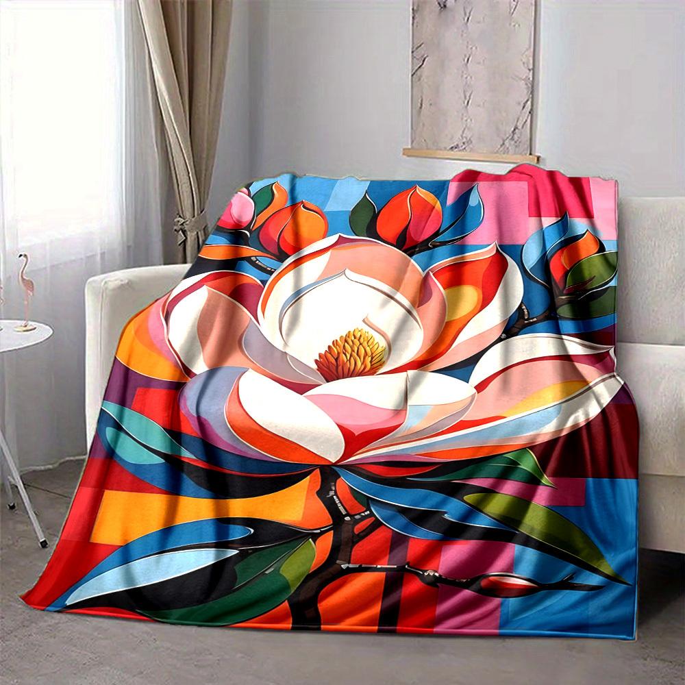 1pc Floral Abstract Print Blanket Lightweight Flannel Throw Blanket For Sofa, Bed, Living Room, Office, Outdoor Travel, Camping