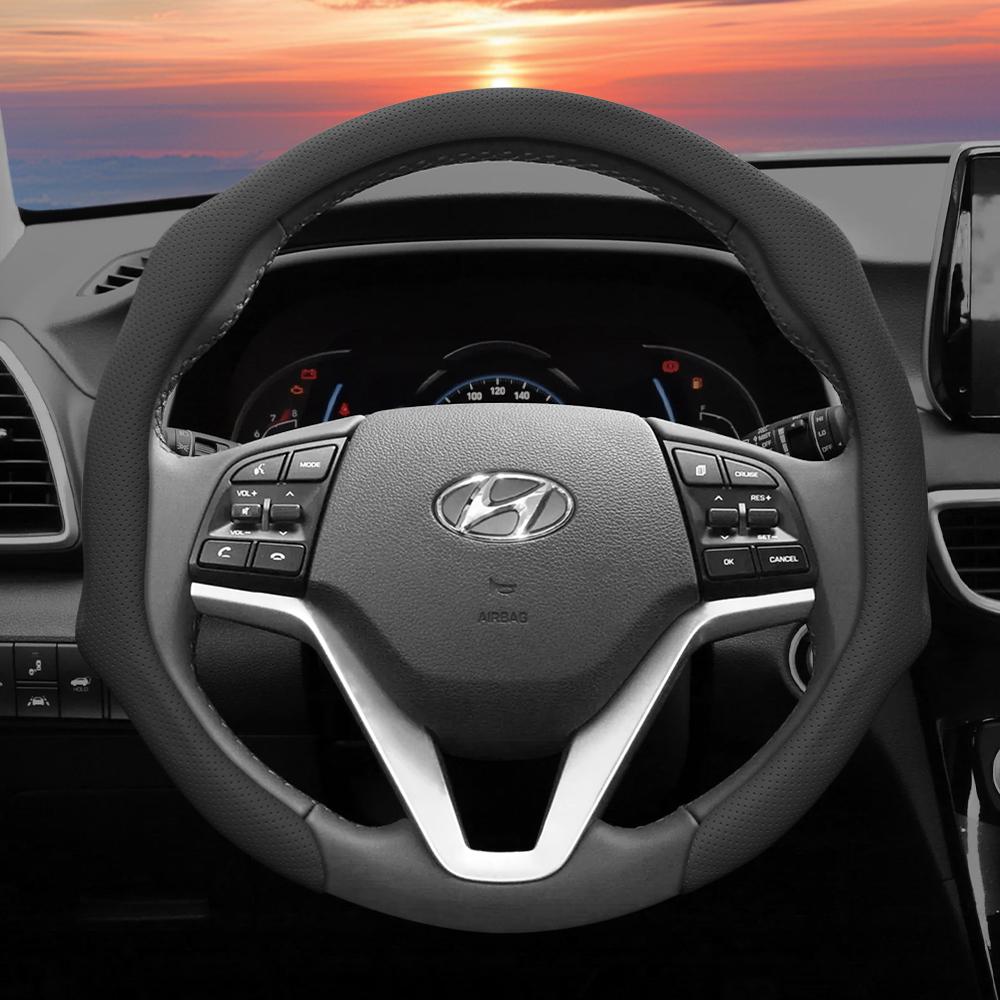 Подходит для Hyundai, Кожаная перфорированная накладка на рулевое колесо, Нескользящая, Впитывающая пот, Дышащая, Интегрированный защитный чехол Elantra N Sonata Ioniq