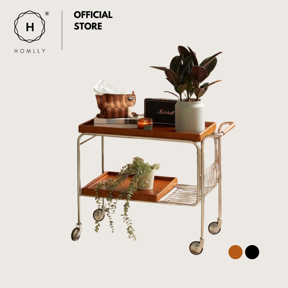Homlly Bisii Mid-Century Rectangular Rolling Serving Cart Trolley