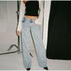 Женские винтажные эстетичные мешковатые джинсы с низкой посадкой, свободный крой, новые прямые широкие джинсы, модные эластичные однотонные длинные джинсовые брюки, весна 2025 г.