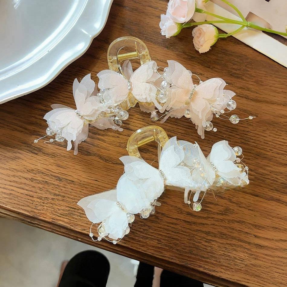 New Fashion Simulation Butterfly Hair Clips Women Elegant Pearl Bow Ponytail Clip Sweet Crab Claw Headdress Hair Accessories
