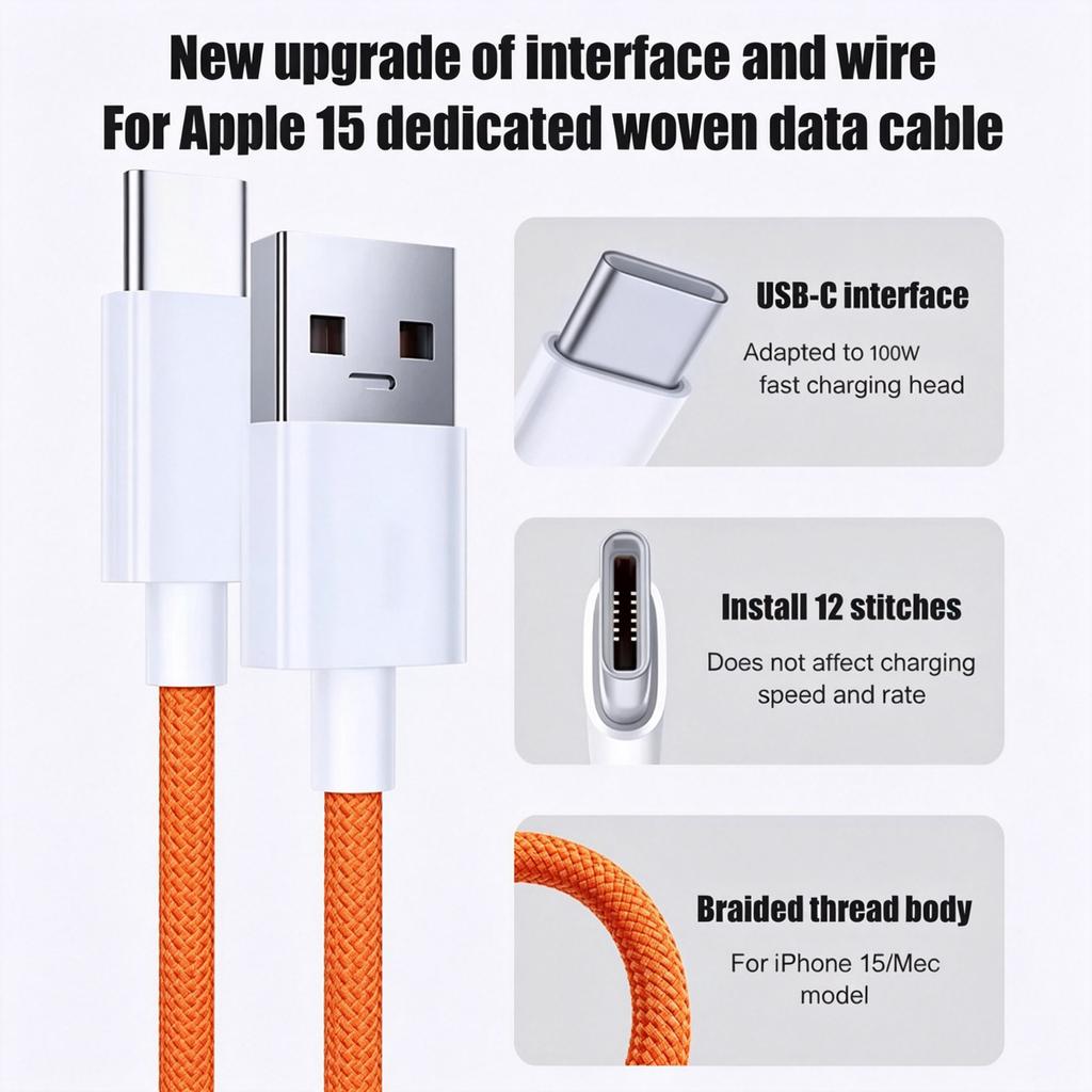 3PCS USB A Cable to USB C 240W Fast Charging Charger Cable Supports Fast Charging For iPhone 17 16 15 Samsung Huawei Xiaomi ETC
