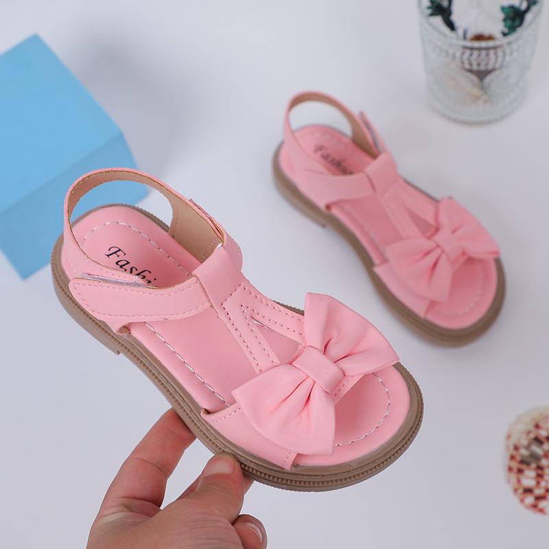 Kids Fashion Girls Sandals 2024 New Bow Versatile Open-toe Breatheable Simple Platform Casual Shoes Hook & Loop Princess Shoes