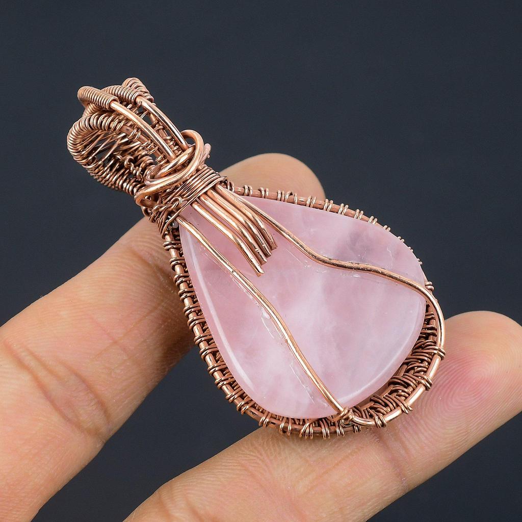 Rose Quartz Jewelry, 999 Copper Wire Wrapped Pendant Handmade Gemstone Jewelry, Gifts For Wife Brand New Pendant
