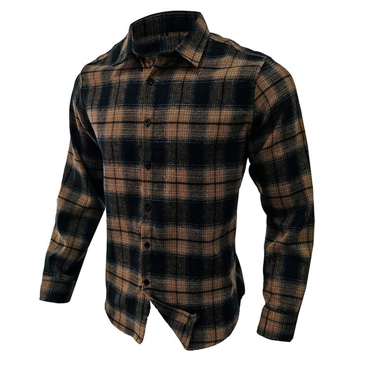 Осенне-зимняя утепленная мужская рубашка в клетку с длинными рукавами из фланелевой ткани