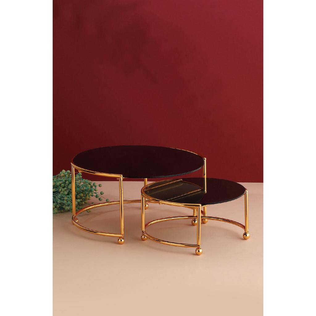 Круглый двойной золотой черный кофейный боковой презентационный подарочный органайзер для лакомств МДФ деревянный 26