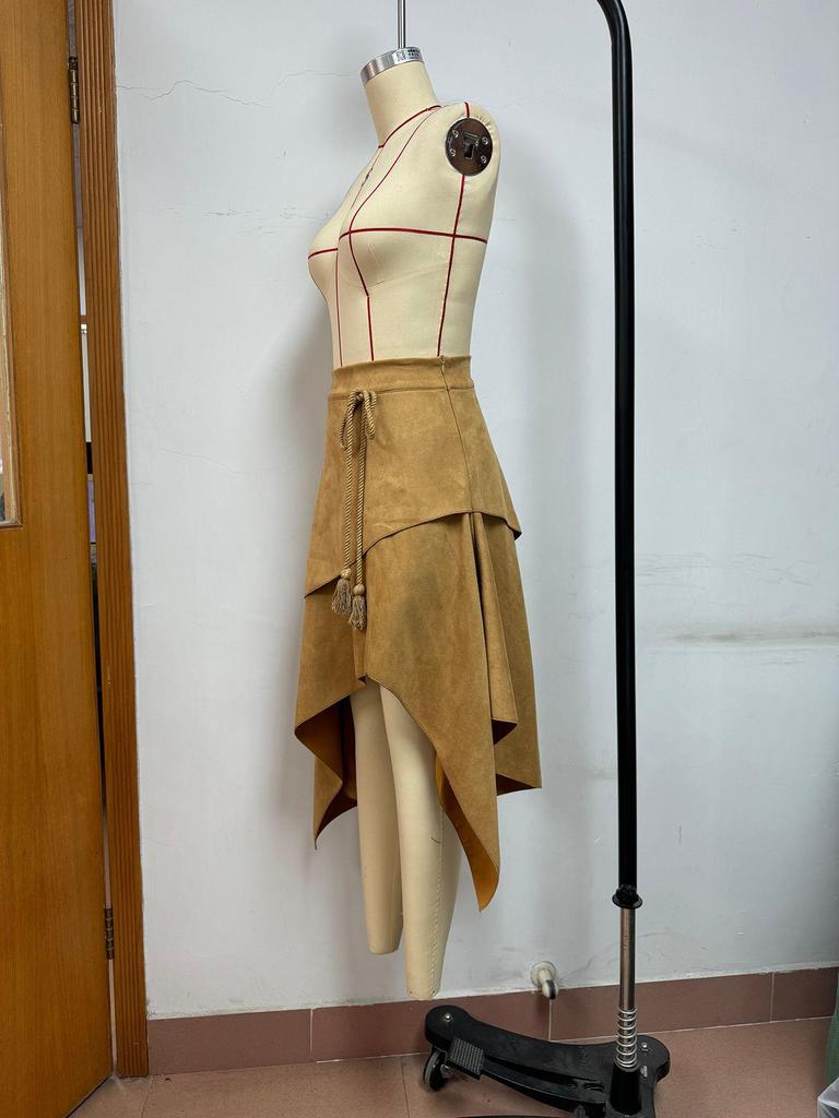 Ретро Европейская Неправильная Западная Замшевая Юбка, Однотонная, Коллекция 2026