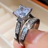 Sterling New Women Ring Set Jewelry Big Square Zircon CZ Stone Engagement Wedding Ring Set for Women