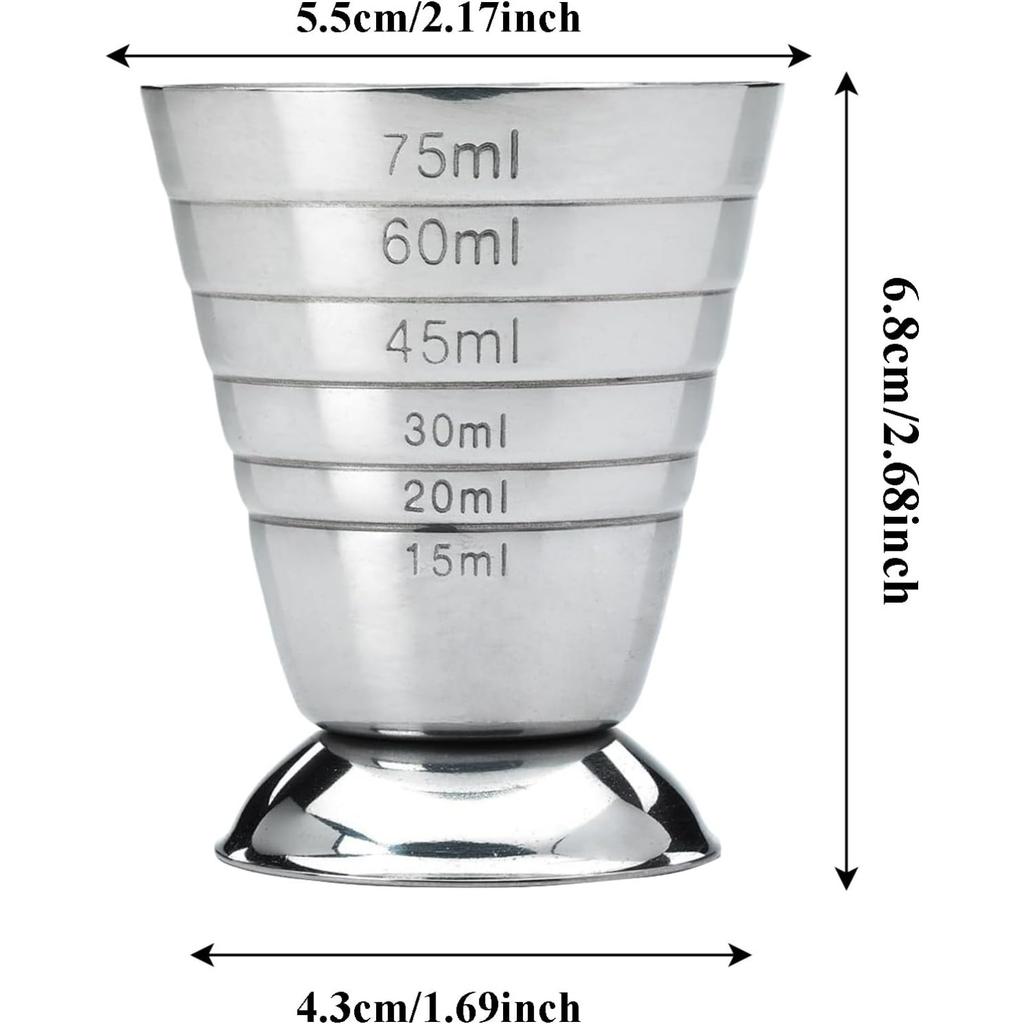 75ml Bar Craft Dual Spirit Measure Cup Stainless Steel Bar Measuring Cup Multifunction Wine Cocktail Bartender Ounce Cup Bar for Outdoor Indoor Party