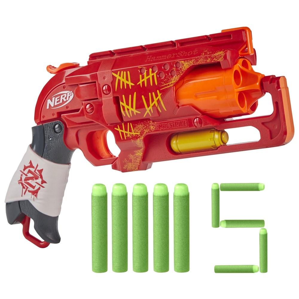 NERF Zombie Strike Hammer Shot Бластер Спусковой механизм-молоток 5 дротиков в комплекте Красный Эксклюзив Amazon