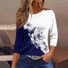 Women's Fashion Casual Round Neck 3/4 Sleeve Loose Printed T-Shirt Ladies Top