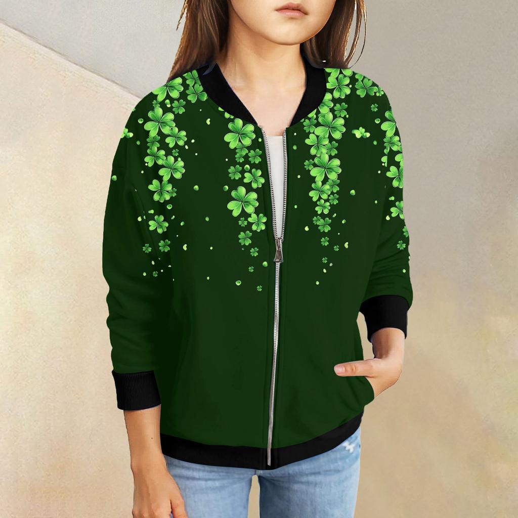 Девочки куртки на молнии детские осенние толстовки с длинным рукавом верхняя одежда с карманами St. День Святого Патрика 5-15 лет