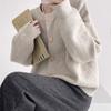 Single-breasted Solid-color Knitted Sweater Coat for Women Laid-back and Loose Round-neck Sweater Cardigan for Women